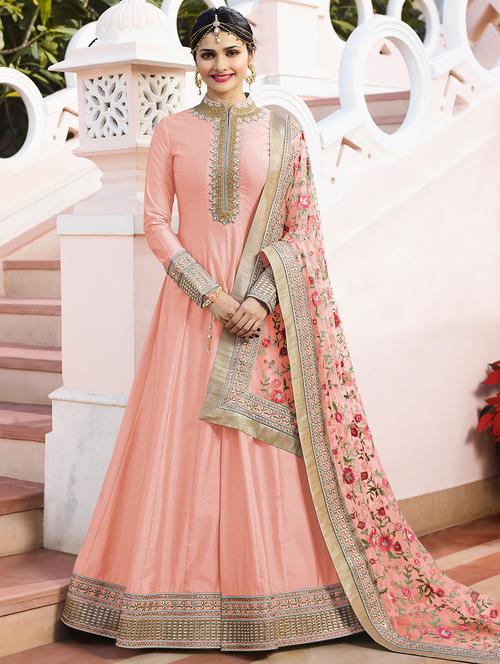 embroidered semi-stitched kalidaar suit - 15974329 - Very Small Image - 1