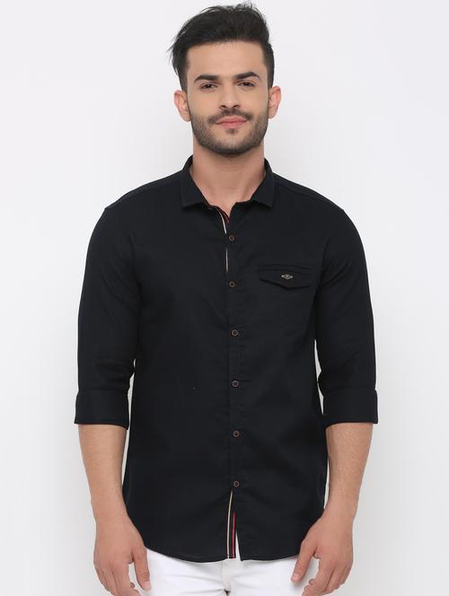 navy blue solid casual shirt - 15988356 - Standard Image - 1