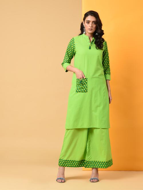 contrast patch pocket detailed kurta with palazzo set - 16009408 - Standard Image - 1