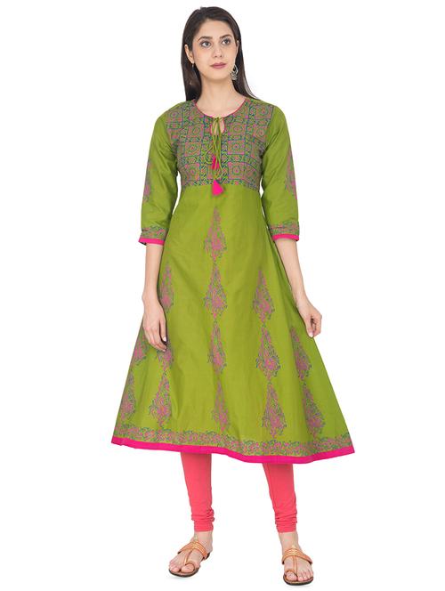 a-line block print kurta - 16012997 - Standard Image - 1