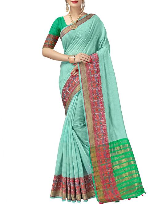 paisley zari border woven saree with blouse - 16018375 - Very Small Image - 1