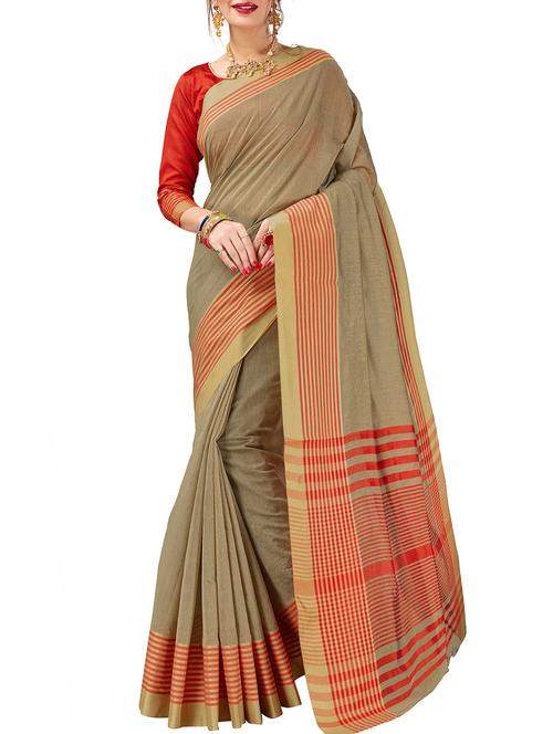 striped zari border woven saree with blouse - 16018412 - Very Small Image - 1