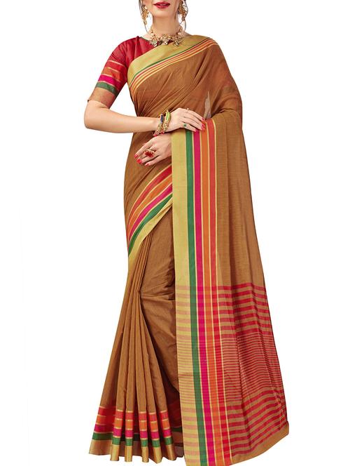 striped zari border woven saree with blouse - 16018415 - Very Small Image - 1