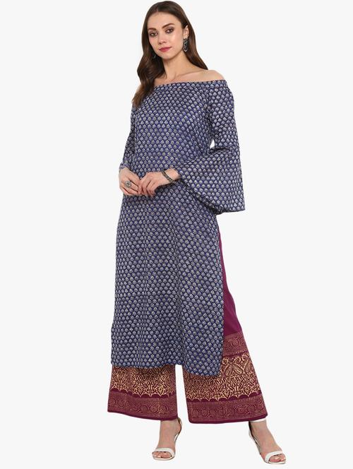 bell sleeves straight kurta - 16072313 - Standard Image - 1