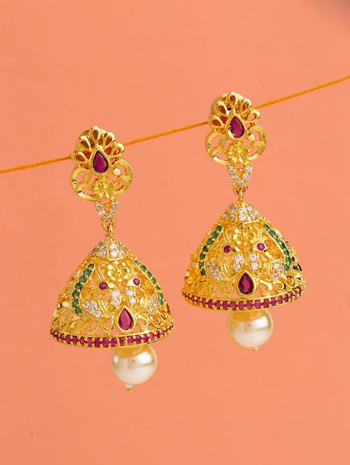 gold brass jhumka earring - 16104948 - Very Small Image - 1