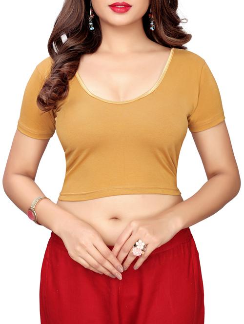beige cotton lycra solid blouse - 16110584 - Standard Image - 1