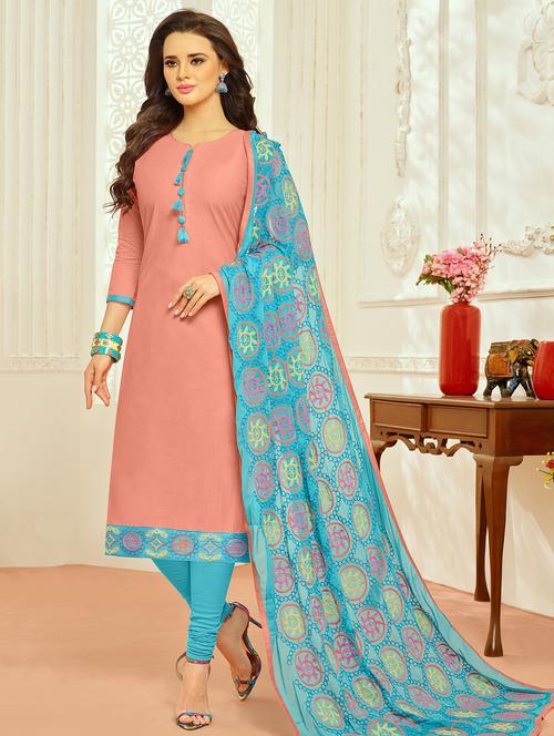 embroidered churidaar unstitched suit - 16120656 - Standard Image - 1