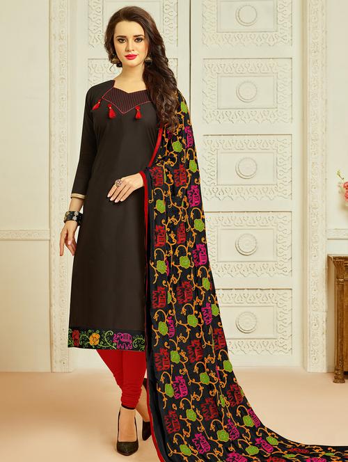 embroidered churidaar unstitched suit - 16120661 - Standard Image - 1