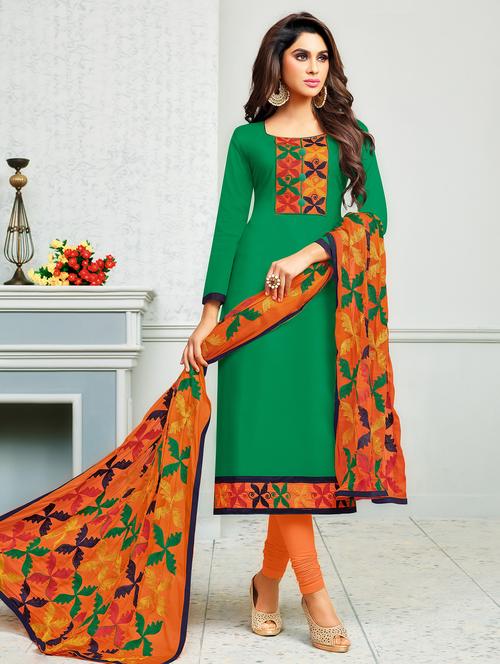 embroidered churidaar unstitched suit - 16120667 - Standard Image - 1