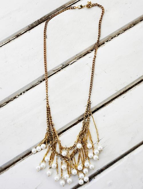 gold metal long necklace - 16185775 - Standard Image - 1