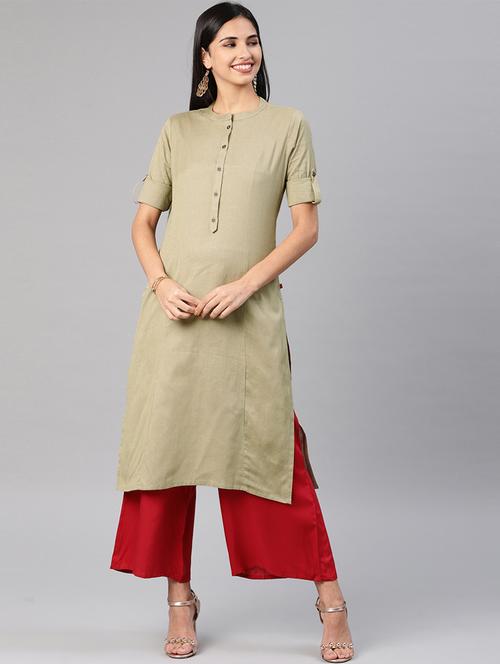 solid straight kurta - 16198899 - Standard Image - 1