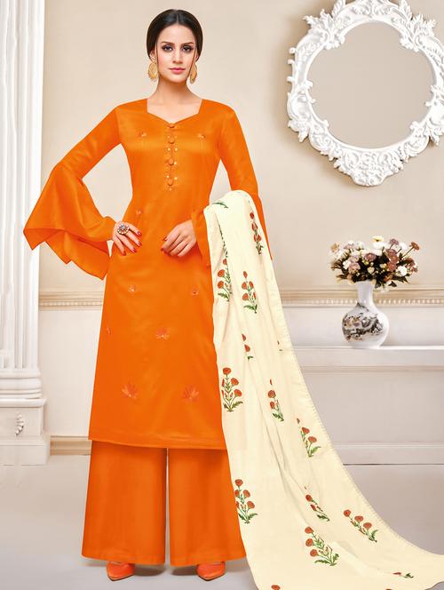 embroidered palazzo unstitched suit - 16245056 - Standard Image - 1