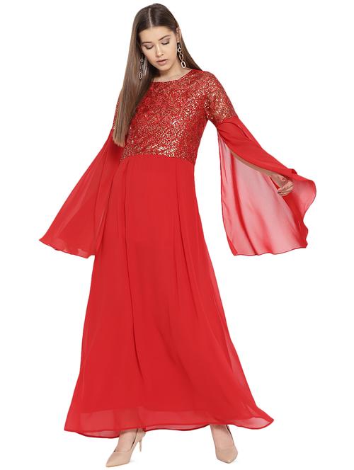 slit sleeved sequined gown - 16262071 - Standard Image - 1