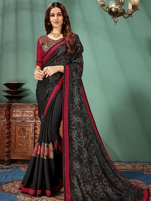 paisley foil printed saree with blouse - 16266552 - Very Small Image - 1