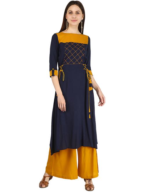 contrast solid kurta palazzo set - 16289358 - Standard Image - 1