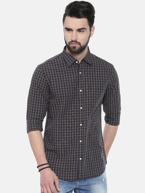 navy blue checkered casual shirt - 16314152 - Standard Image - 1