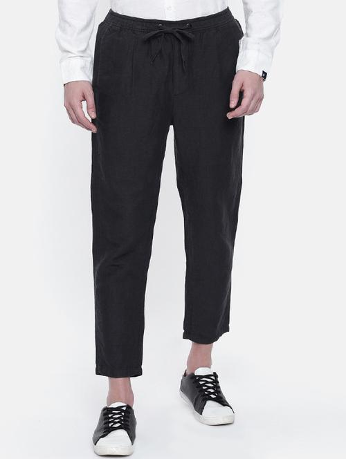 black linen flat front casual trouser - 16330112 - Standard Image - 1