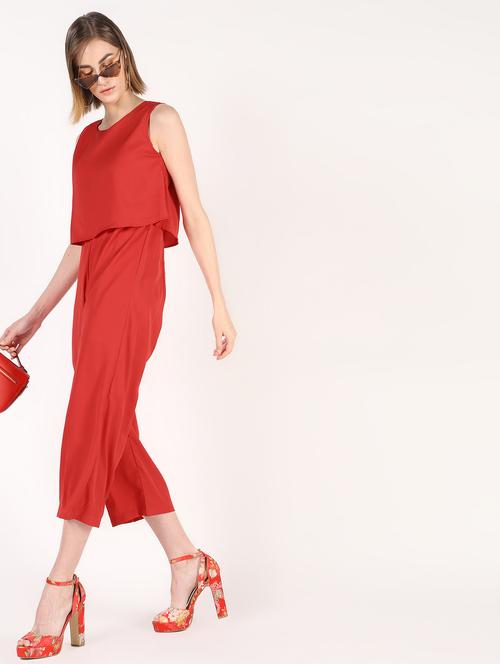 round neck layered solid jumpsuit - 16333715 - Very Small Image - 1