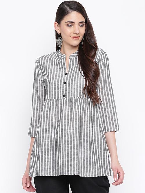 striped a-line kurti - 16337359 - Standard Image - 1