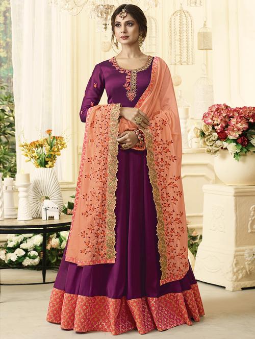embroidered semi-stitched anarkali suit - 16348352 - Standard Image - 1