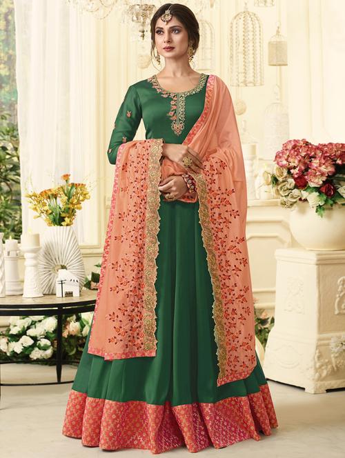 embroidered semi-stitched anarkali suit - 16348354 - Very Small Image - 1