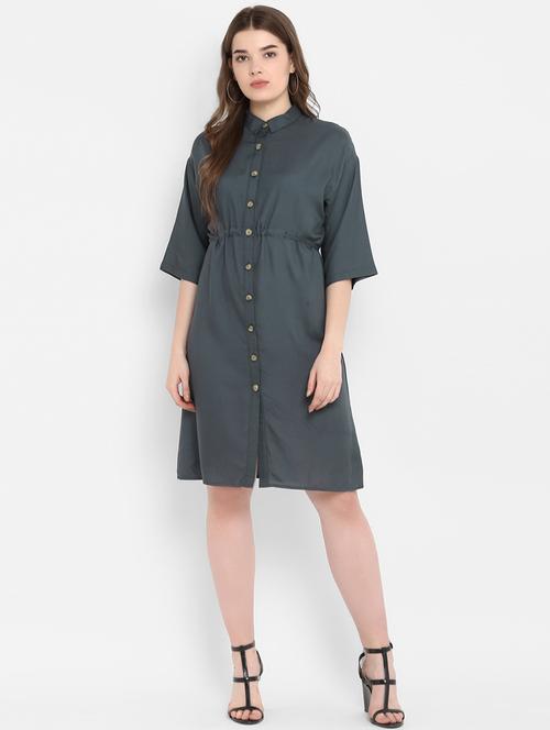 tie back solid shirt dress - 16353688 - Standard Image - 1