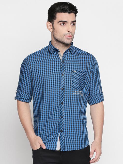 blue cotton casual shirt - 16382221 - Standard Image - 1