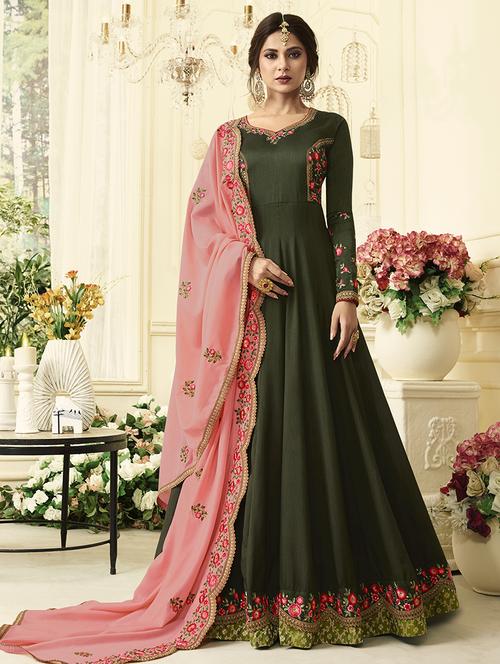 embroidered semi-stitched suit - 16433482 - Very Small Image - 1