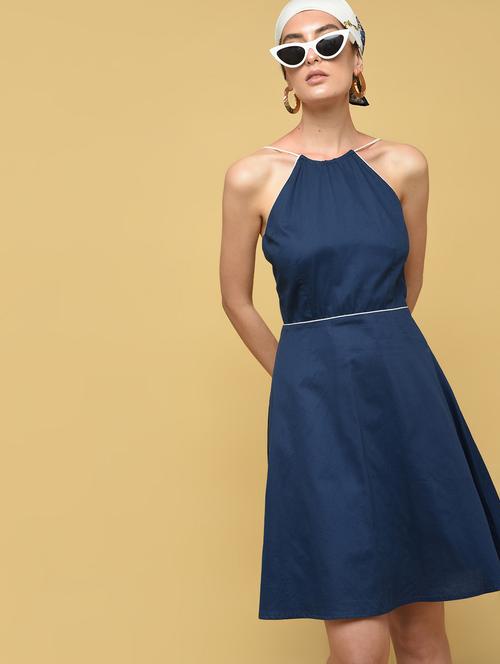 halter neck tie back a-line dress - 16433509 - Very Small Image - 1