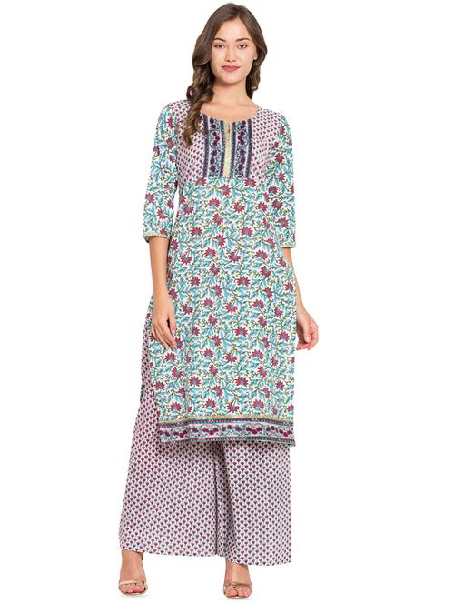 floral printed kurta palazzo set - 16450167 - Standard Image - 1