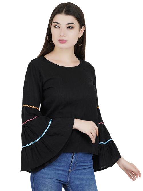 round neck bell sleeved top - 16459023 - Standard Image - 1