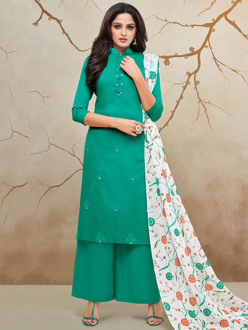 embroidered palazzo unstitched suit - 16499526 - Standard Image - 1
