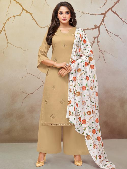 embroidered palazzo unstitched suit - 16499528 - Standard Image - 1