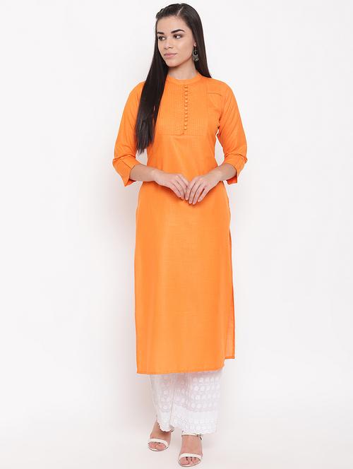 pintucks solid straight kurta - 16526879 - Standard Image - 1
