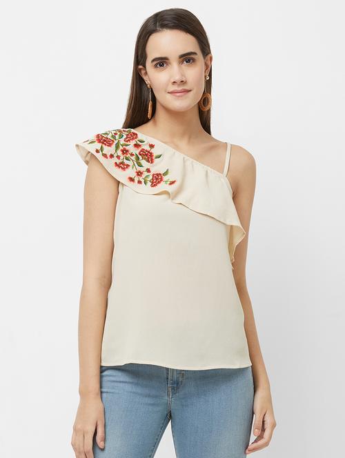 single shoulder embroidered detail top - 16565363 - Standard Image - 1