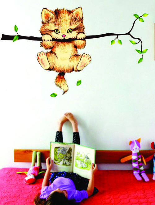 cute cat wall sticker for living room - 16576370 - Standard Image - 1