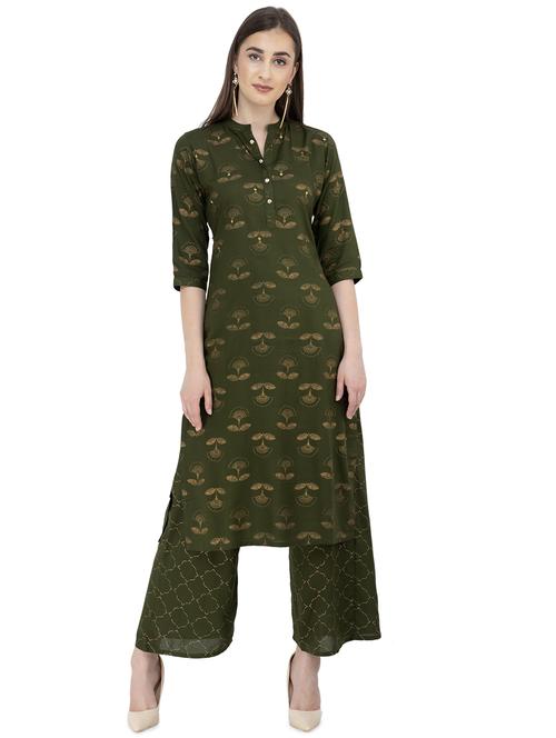 gold printed kurta palazzo set - 16579530 - Very Small Image - 1