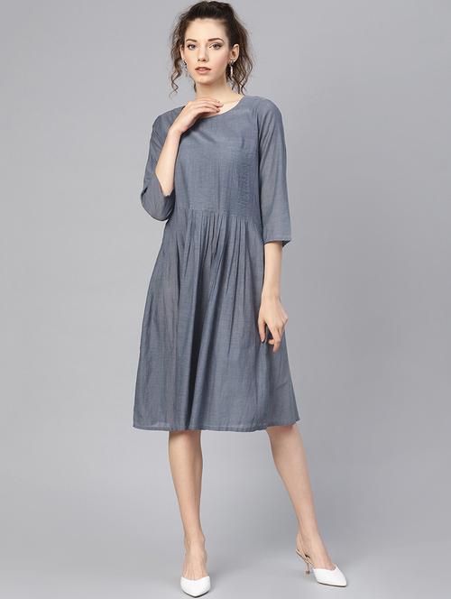 round neck gathered a-line dress - 16599901 - Standard Image - 1