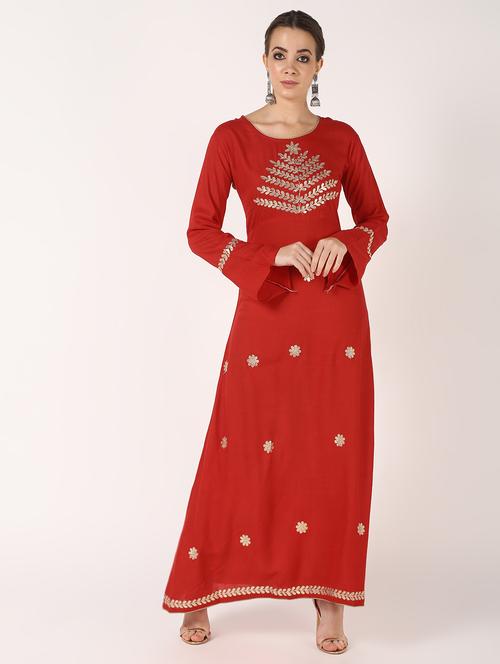 gota work flared ethnic dress - 16602604 - Standard Image - 1