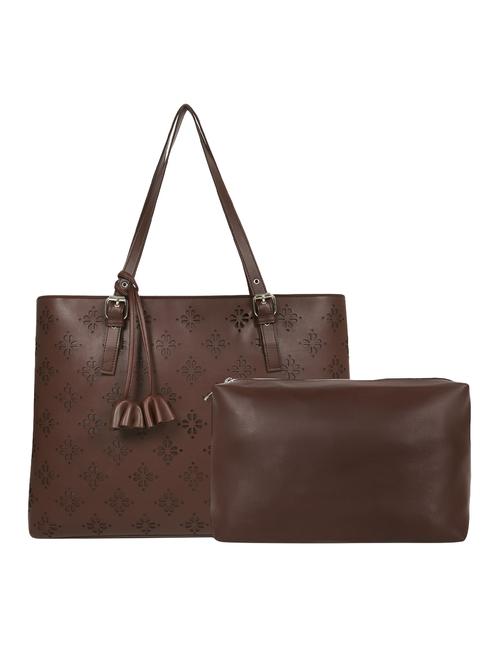 brown leatherette (pu) regular tote combo - 16642638 - Very Small Image - 1