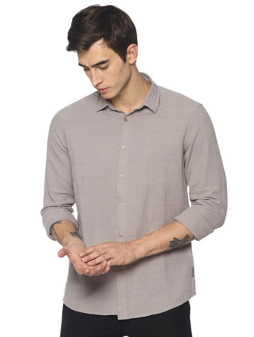 grey solid casual shirt - 16648594 - Very Small Image - 1