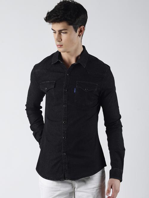 black solid casual shirt - 16655745 - Standard Image - 1