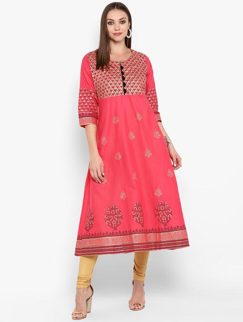 gota patti foil printed a-line kurta - 16665904 - Standard Image - 1