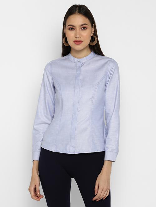 mandarin neck concealed placket shirt - 16669218 - Standard Image - 1
