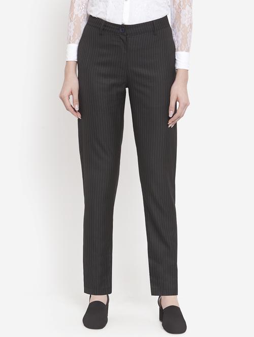 high rise striped flat front trouser - 16672316 - Standard Image - 1
