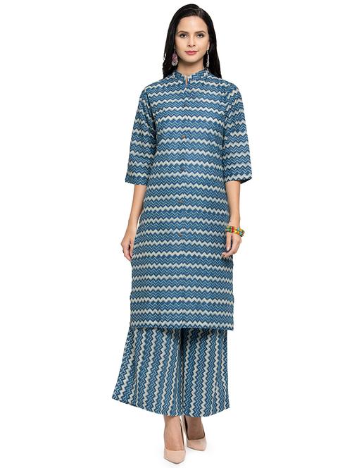 chevron printed kurta palazzo set - 16694880 - Very Small Image - 1
