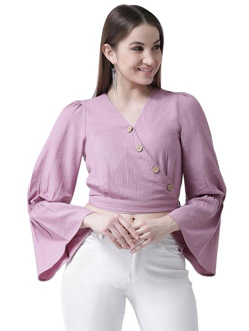 bell sleeved v-neck crop top - 16700748 - Standard Image - 1