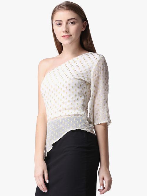 foil print single shoulder top - 16701407 - Standard Image - 1