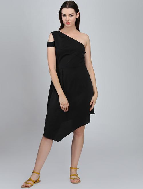 single shoulder solid asymmetric dress - 16702011 - Standard Image - 1