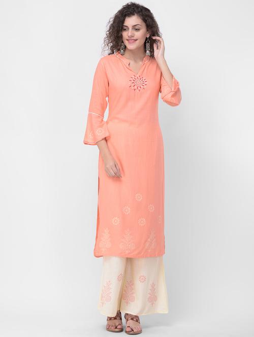 solid pastel kurta palazzo set - 16715336 - Standard Image - 1
